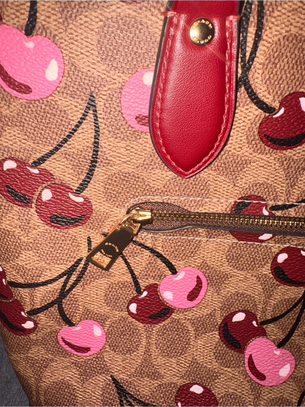 Coach Gallery Tote brown signature canvas with cherry print - Picture 4 of 12